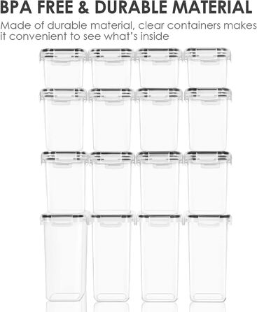 Набор банок для хранения Vtopmart из 16 предметов, банки для мюсли и банки для хранения пищевых продуктов, герметичные пластиковые банки для хранения без бисфенола А, 24 этикетки для зерна, муки, сахара (черные) SVM02007