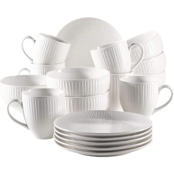 Обеденный сервиз на 6 персон из высококачественного гостиничного фарфора белого цвета, набор тарелок из 12 предметов в винтажном дизайне, прочный фарфор (набор для завтрака 18 шт.), 931461 Dalia