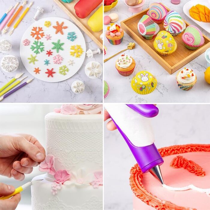 Набір аксесуарів для торта Nifogo, 301 предмет, аксесуари для випічки, аксесуари для декорування тортів з обертовою підставкою, кондитерський мішок, кондитерські насадки, шпатель для початківців (B-фіолетовий)