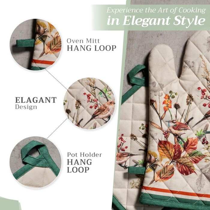 Рукавички для духовки Maison d&39 Hermine, Прихватки для каструль, 100 бавовна, термостійкі кухонні рукавички, рукавички для духовки (19 см x 33 см) та прихватки для каструль (20 см x 20 см) для приготування їжі, Morzine - Рукавички для духовки (19 x 33 с