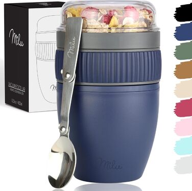 Стаканчик для пластівців Milu 400 мл з назвою MsliMax для йогурту герметичний стаканчик з ложкою (темно-синій, пластиковий)