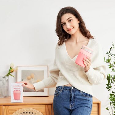 Стаканчик для пластівців 750 мл зі складаною ложкою, рожевий Swkien