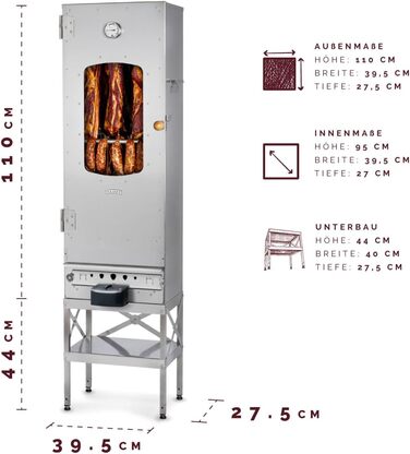 Високоякісна коптильня з нержавіючої сталі електрична 154 см KAISER