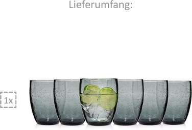 Набір склянок для пиття Singer Набір скляних склянок Porto з 6 предметів для 6 осіб, склянка для води, різнокольорова, унікальна нарізка, повсякденний, сімейна вечеря, офіс, набір склянок для соку на відкритому повітрі 310 мл (London Grey 6 шт.)