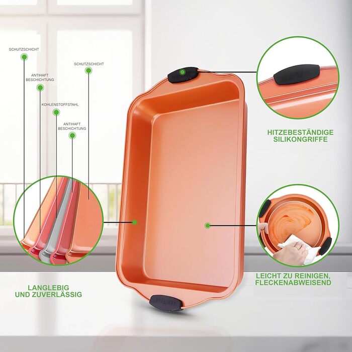 Набір форм для випікання NutriChef із 8 предметів набір форм для випікання, що включає форму для торта, деко, форму для хліба, форму для мафінів, рознімну форму, форму для піци, круглу форму для випікання та прямокутну форму для випікання. Міцні аксесуари