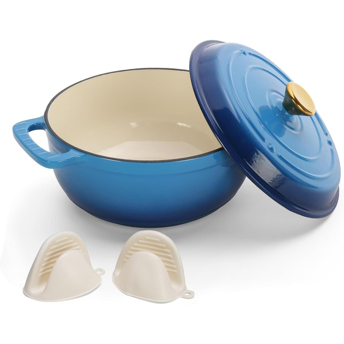 Чавунна жаровня 4,7 л з кришкою 26 см, синя LEADZM