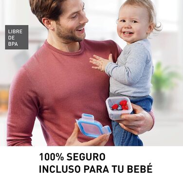 Набір контейнерів для зберігання продуктів EMSA Clip & Close, прямокутні, 5 x 0,8 л, коробки для зберігання, 100 герметичні, придатні для миття в посудомийній машині, морозильної камери та мікрохвильової печі, прозорі, сині, зроблено в Німеччині, N10307 (