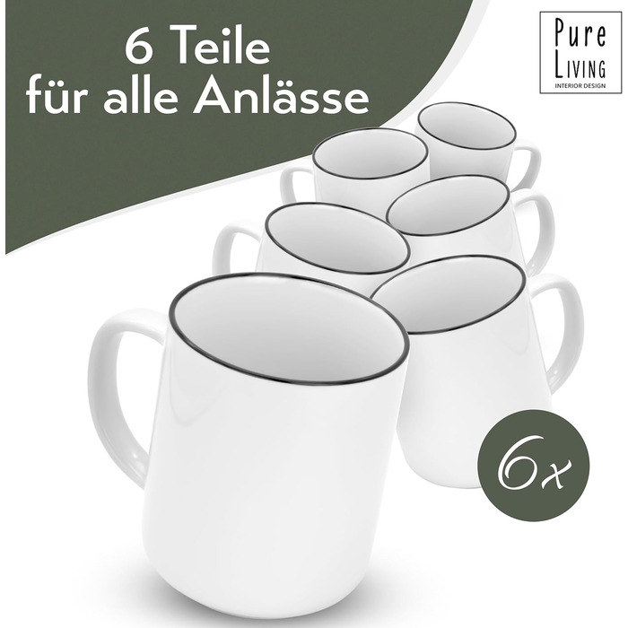 Набор посуды на 6 персон Scandi Style - Фарфор Премиум Белый 18 предметов - Набор посуды для посудомоечной машины и микроволновой печи - Набор столовых приборов, мисок и тарелок - Стильная посуда, посуда (кружка (6x))