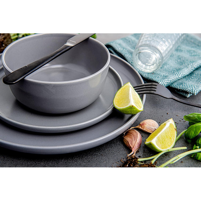 Консімо. Набір посуду Combi 6 персон Набір тарілок VICTO Modern 24 предмети Столовий сервіз - Сервіз та набори посуду - Комбінований сервіз 6 осіб - Сервіз для сім'ї - Посуд Столовий посуд (18 предметів (тарілка з макаронами), сірий)