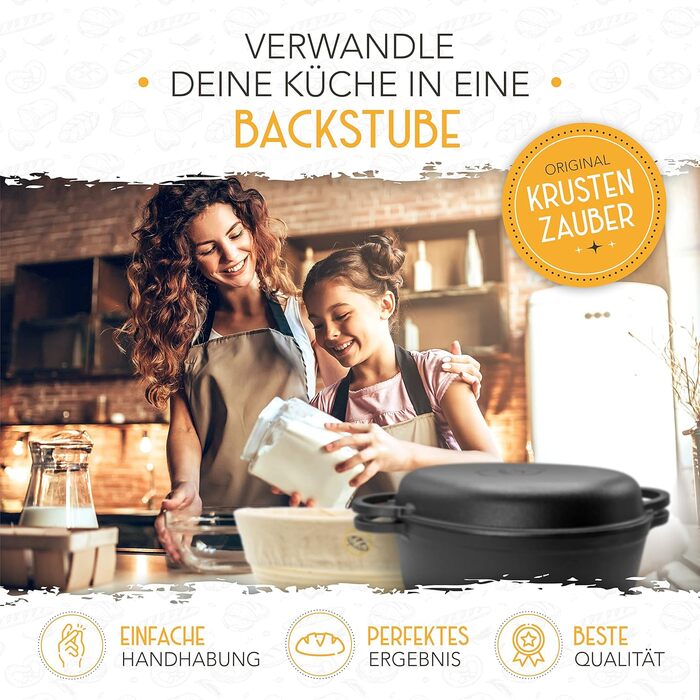 Чугунная форма для выпечки хлеба овальная 34 см с ротанговой корзиной для расстойки теста KRUSTENZAUBER