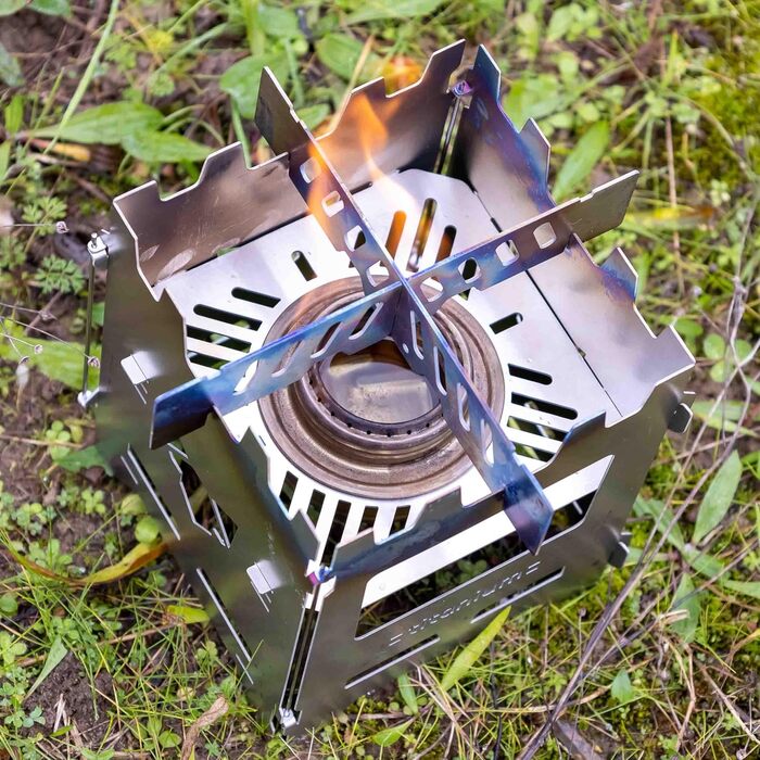 Хобо Преміум Складана вулична плита з термостійкої нержавіючої сталі XL-набір з багатьма аксесуарами Зроблено в Німеччині (титанова вставка для газового пальника Trangia)