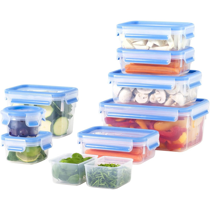 Набір контейнерів для зберігання харчових продуктів EMSA Clip & Close, прямокутні, 5 x 0,8 л, коробки для зберігання, 100 герметичні, придатні для миття в посудомийній машині, морозильної камери та мікрохвильової печі, прозорі, сині, зроблені в Німеччині,