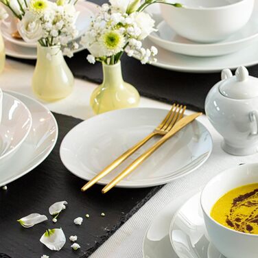 Тарілка для пасти New Port на 4 предмети, набір тарілок для пасти на 4 особи, порцелянова миска для пасти, глибока тарілка, яку можна мити в посудомийній машині, багатофункціональна миска біла 370 мл ПРЕМІУМ КОЛЕКЦІЯ (комбінований набір з 24 предметів)