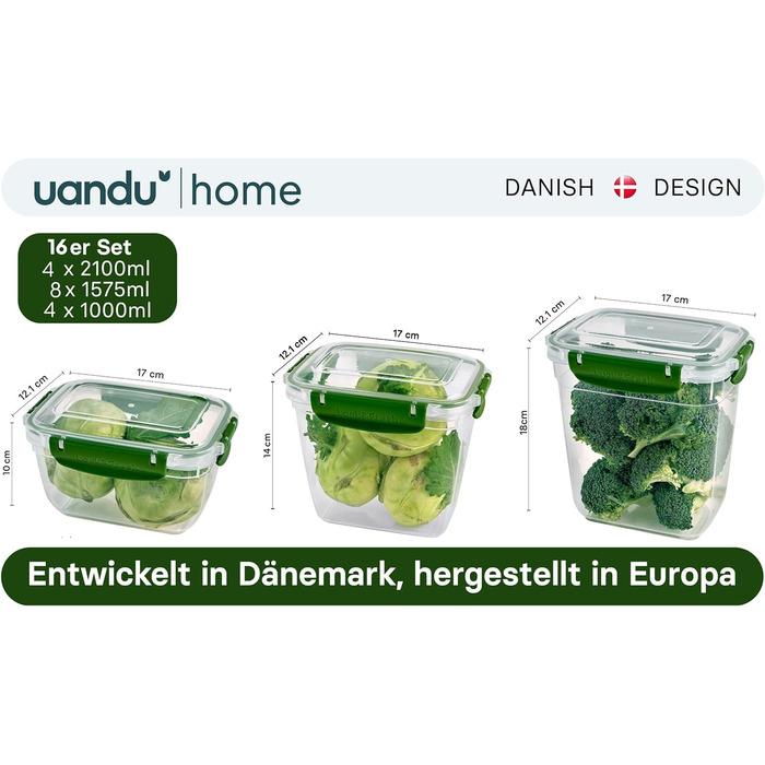 Набір банок для зберігання uandu Lock & Fresh з 16 упаковок, контейнери для зберігання харчових продуктів з кришками для харчових продуктів, мікрохвильова піч і морозильна камера, банки для зберігання з кришками, ящик для зберігання кухня, банки для збері