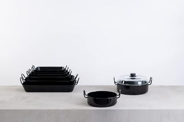 Сотейник бабусин зі скляною кришкою 28 см, КАСТРУЛІ ЕМАЛЬОВАНІ КЛАСИЧНІ, емальовані, чорні, висота 9 см, діаметр 28 см, 0459-022