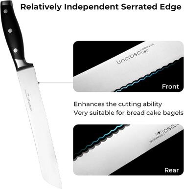 Ніж для чищення овочів linoroso 9 см Гострий фруктовий ніж Кухонні ножі Маленькі кухонні ножі Поковки з німецької вуглецевої сталі Ергономічна ручка з елегантною подарунковою коробкою - Classic Series (8-дюймовий ніж для хліба)