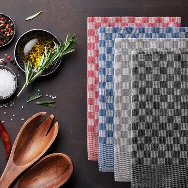 Бавовняні кухонні рушники Blumtal 50x70 см. Набір із 5 шт. - Кухонні рушники, сертифіковані Oeko-TEX - Надзвичайно вбираючі кухонні рушники - Можна прати до 95 C - Біла клітка (5 шт., червоні)