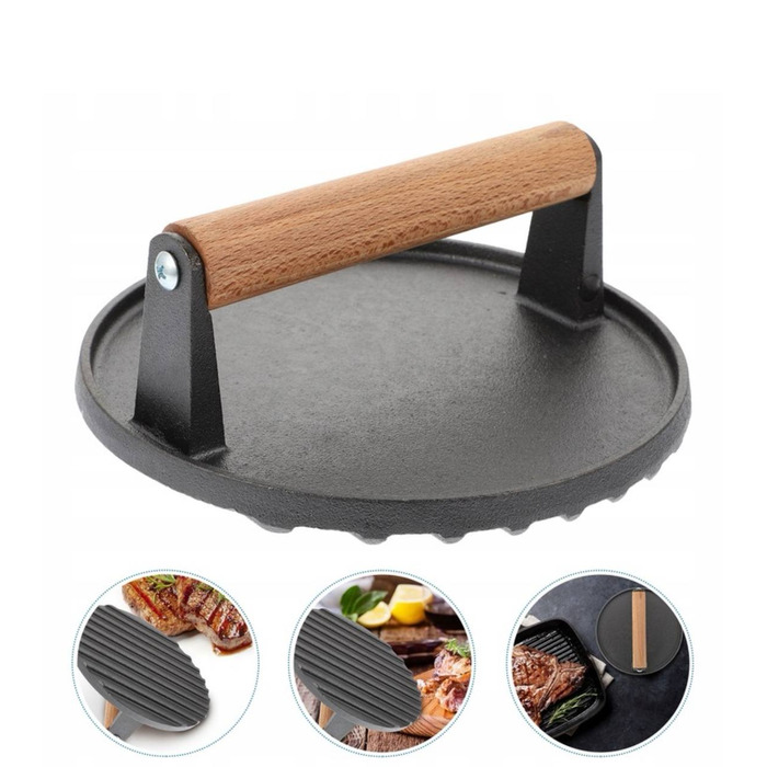 Пресс для мяса чугунный с деревянной ручкой 1 кг 17 см GRILLI