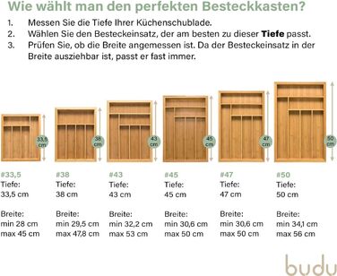 Органайзер для столових приборів розсувний 47 см, бамбук budu