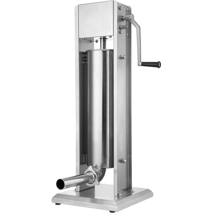 Професійна машина для наповнення ковбас Zelsius з нержавіючої сталі (3 літри, срібло) чотири різні труби для наповнення, наповнювач для ковбас, прес для ковбас, ковбасна машина з 2-швидкісним редуктором, вентиляційним клапаном і рукояткою