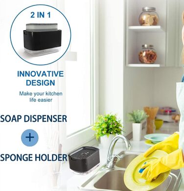 Диспенсер для мийного засобу для кухні та губка чорна Collazoey