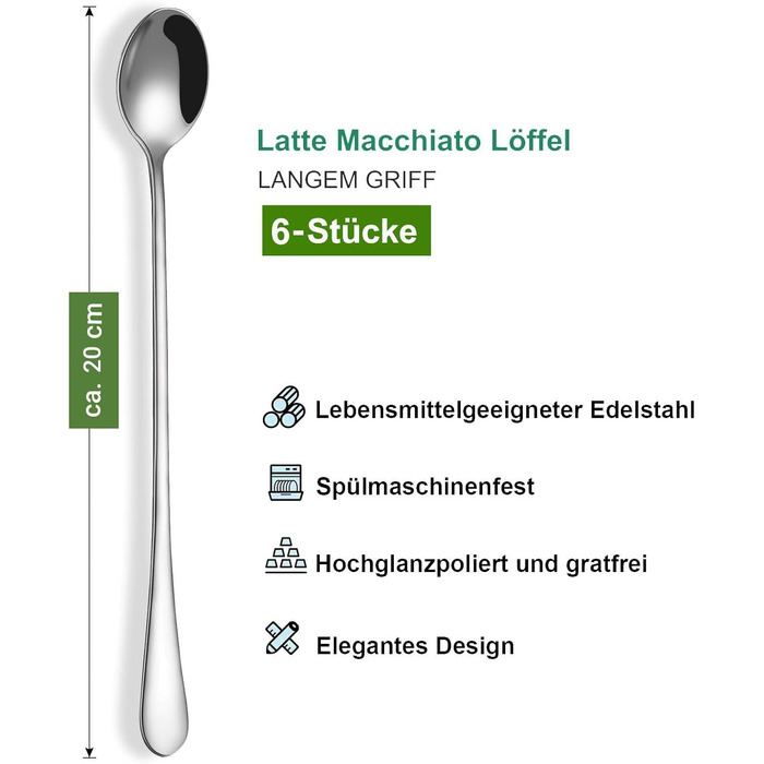 Набір ложок для лате з нержавіючої сталі 6 предметів Double.S