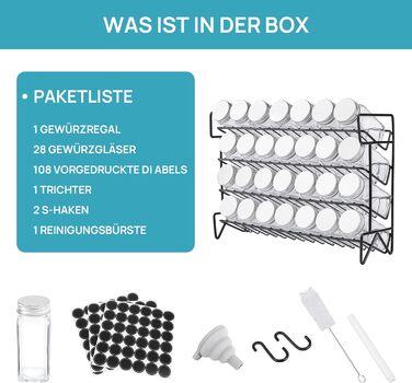 Набір із 28 баночок для спецій 120 мл зі стійкою 34 х 11 х 25 см на 4 полиці Vtopmart