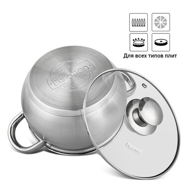 Кастрюля Fissman PRIME 14x8,5 см/1,3л со стеклянной крышкой (5510)