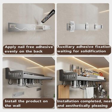 Настінний органайзер для кухонного приладдя 40 см сірий GAROEN