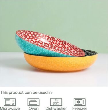 Салатники DOWAN 2000 мл, набір великих сервірувальних мисок 24,1 см з 2 шт. , порцелянова миска для макаронів, мікрохвильова піч і посудомийна машина, штабельовані, багатобарвні Подарунки до Дня матері, Різдво (29,2 см)