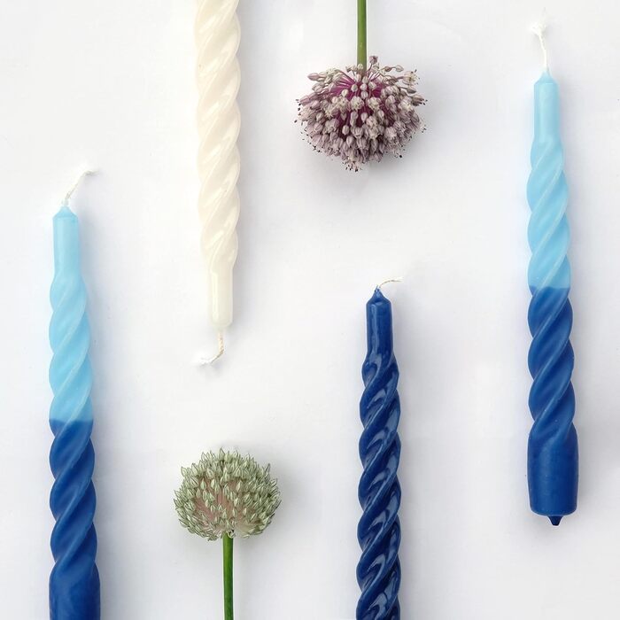 Свічки з крученим конусом, виготовлені в Італії, доступні 25 кольорів, лаковані настільні свічки, спіральні свічки з тривалим часом горіння 5 годин, декоративні свічки, 6 шт. , 2,2 x 21 см (темно-сині)