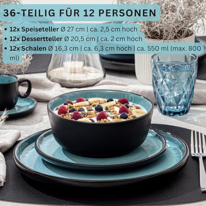 Кам&39яні миски для пасти 6 предметів, набір мисок для пасти на 6 осіб, набір мисок можна мити в посудомийній машині та мікрохвильовій печі, велика багатофункціональна миска темно-сірого кольору 750 мл VALUE COLLECTION (Granada, набір посуду 36 предметів)