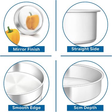 Большая форма для выпечки 20,3 см, нержавеющая сталь Herogo, круглая форма для выпечки, набор из 3 шт., слоеная форма для торта, формы для подноса на день рождения, глубина 5 см и бесшовный дизайн, прочный и пригодный для мытья в посудомоечной машине (10,