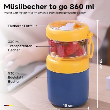 Стаканчик для пластівців 860 мл із складаною ложкою, жовто-синій NEXROLA