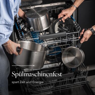 Набір посуду FLORINA 4 предмети Нержавіюча сталь 18/0 Кришка із загартованого скла Для індукційних, газових, електричних та керамічних варильних поверхонь Можна мити в посудомийній машині Високоякісний набір посуду для кожної кухні (8 предметів, Chef)