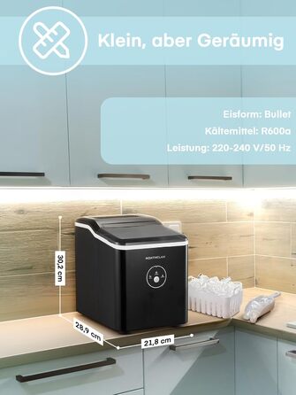 Переможець тесту льодогенератора 2024 року, 14 кг за 24 години, 9 кубиків льоду за 6-8 хвилин, тиха робота, льодогенератор потужністю 120 Вт з ложкою та кошиком, маленький льодогенератор для дому та офісу (чорний)