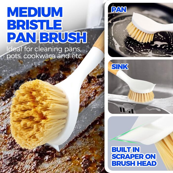 Щетка для посуды с бамбуковой ручкой 3 шт. Holikme