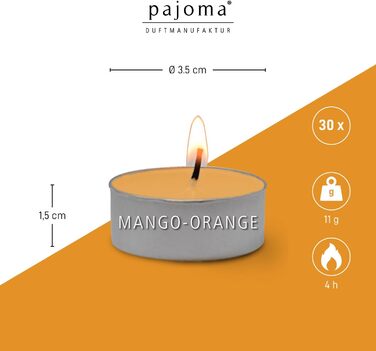 Ароматичні чайні свічки Pajoma 90, 3x30 шт. , ароматичні свічки, багато ароматів на вибір, висота 1,5 см, Ø 3,5 см (манго-апельсин, 30)