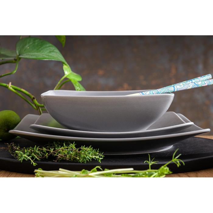 Консімо. Тарілки для сніданку на 6 персон - Набір з 6 тарілок для тортів - Керамічні десертні тарілки - EPIRI Сучасні маленькі тарілки - 221 см - Глянець (сірий)