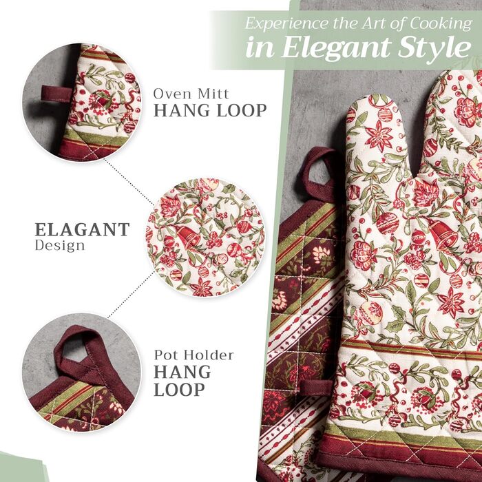 Рукавички для духовки, підставки для каструль Maison d&39 Hermine, 100 бавовна, термостійкі кухонні рукавички, рукавички для духовки (19 x 33 см) та підставки для каструль (20 x 20 см) для приготування їжі, Морзін - Рукавички для духовки (19 x 33 см) та п