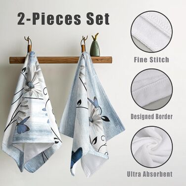 Різдвяні кухонні рушники Kwlegh, рушник для рук, різдвяна ялинка, цукерка-тростина, сніжинка, рушник для пальців, набір з 2 шт. , милий чоловічий банний рушник, високопоглинаючі рушники, 36 x (синя квітка з метеликом)