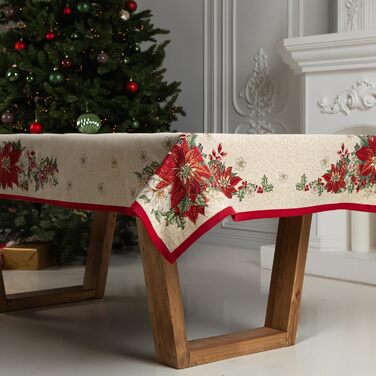 Дім різдвяної гобеленової різдвяної скатертини Скатертина на Різдво та Новий рік (Пуансетія (Іскриста), 140x180 см)