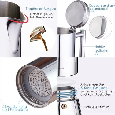 Кавоварка для плити на 6 чашок, 300 мл еспресо, срібляста Diego Easyworkz