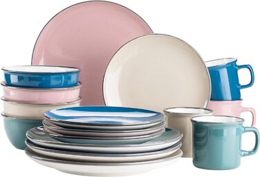 Набір посуду Mser, керамограніт Maila рожевий/сірий/синій/зелений, набір на 4 особи (бірюзовий / темно-рожевий / бежевий / темно-синій)