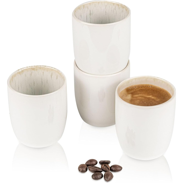 СПІВАЧКА Столовий сервіз Санторіні 12 шт. , Набір тарілок 4 персони, Набір посуду з керамограніту, Обідній сервіз в т.ч. Обідня тарілка, Десертна тарілка та глибокі тарілки, Крем для посуду з бузково-блакитним градієнтом (Набір чашок для еспресо 4 шт. )