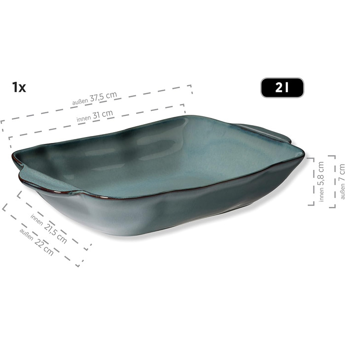 Серія Вера Каструлі з реактивною глазур'ю в наборі з 2 шт. , стійка до подряпин і порізів, прямокутна, блакитна, керамічна, 931846