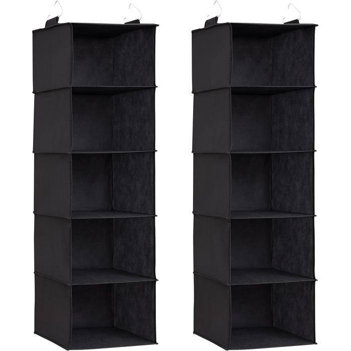 Підвісна полиця Lifewit з 2 предметів, органайзер для шафи, шафа-купе з підвісною системою, тканинне підвісне сховище, органайзер для шафи, складний і компактний з металевими гачками, 5 відділень, (чорний, 5 відділень x 2)