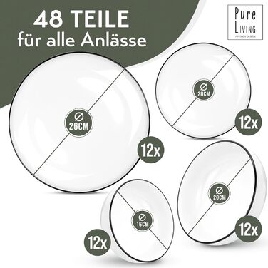 Набор посуды на 6 персон Scandi Style - Фарфор Премиум Белый 18 предметов - Набор посуды для посудомоечной машины и микроволновой печи - Столовый сервиз, набор мисок и тарелок - Стильная посуда, посуда (набор из 48 предметов)