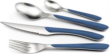 Набор столовых приборов Amefa ECLAT Nature, 24 предмета, набор столовых приборов на 6 человек, коричневые пластиковые ручки под дерево, можно мыть в посудомоечной машине, столовые приборы из нержавеющей стали, светлое дерево (синее дерево)