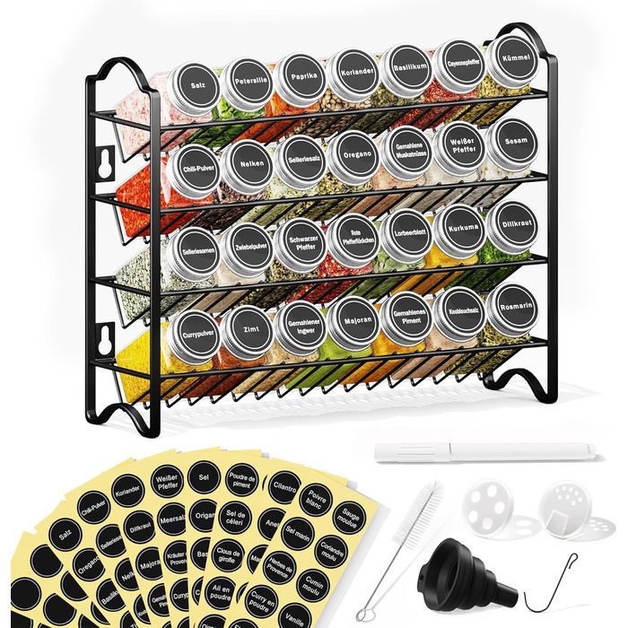 Набір з 28 баночок для спецій 120 мл зі стійкою 33,5 х 9,5 х 28 см чорний Enjoior